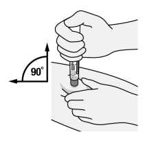 Place the Orange Activator end onto the injection site. Keep the Pen held straight (90° angle) and flat to the raised injection site area, and with the Viewing Window visible to you.image