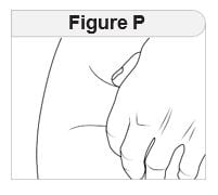 With 1 hand, pinch about 2 inches of skin at the injection site between your thumb and index (pointer) finger (figure P).image