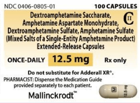 Image 1 - Imprint M 12.5 mg - amphetamine/dextroamphetamine 12.5 mg