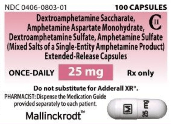 M 25 mg - Amphetamine and Dextroamphetamine Extended Release