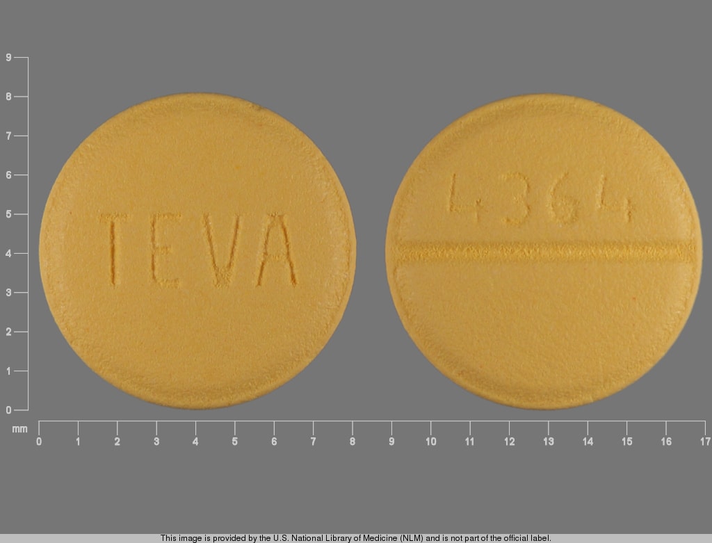 Pill Finder TEVA 4364 Yellow Round