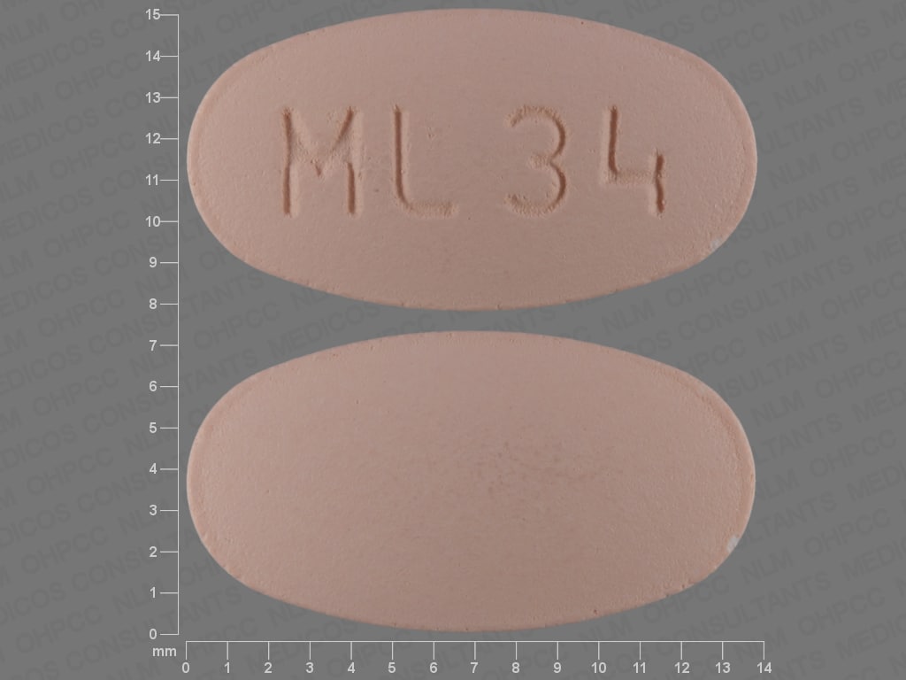 Pill Finder ML 34 Peach Elliptical Oval Medicine