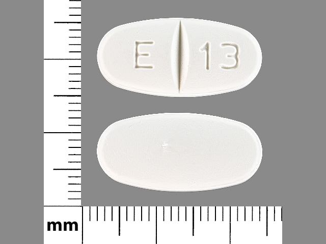 Pill Finder E 13 White Elliptical Oval