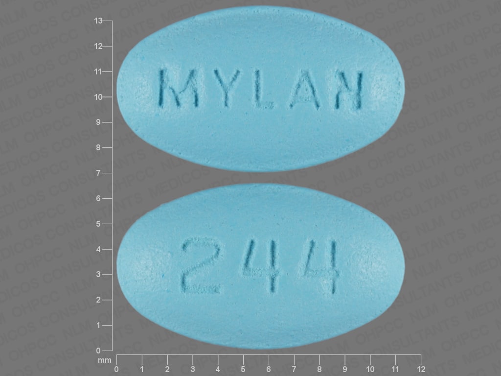 Pill Finder Mylan 244 Blue Elliptical Oval